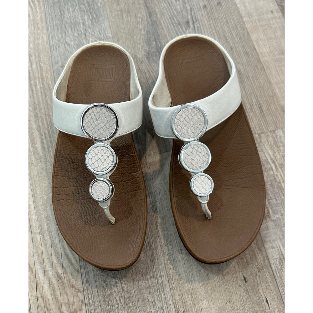 FitFlop Women's Halo Metallic Trim Toe Post Sandals Cream Size 7 Platform - Picture 4 of 7